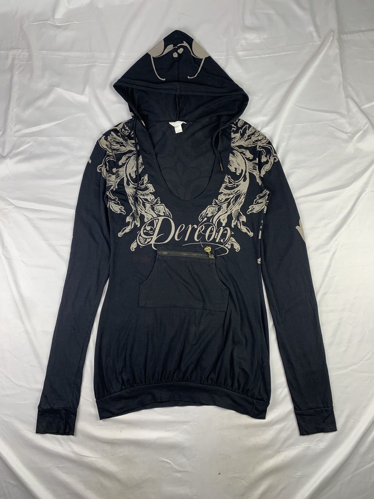 Japanese Brand y2k Dereon Black Grunge Over Print Open Chest Hoodie Size L / US 10 / IT 46 - 4 Thumbnail