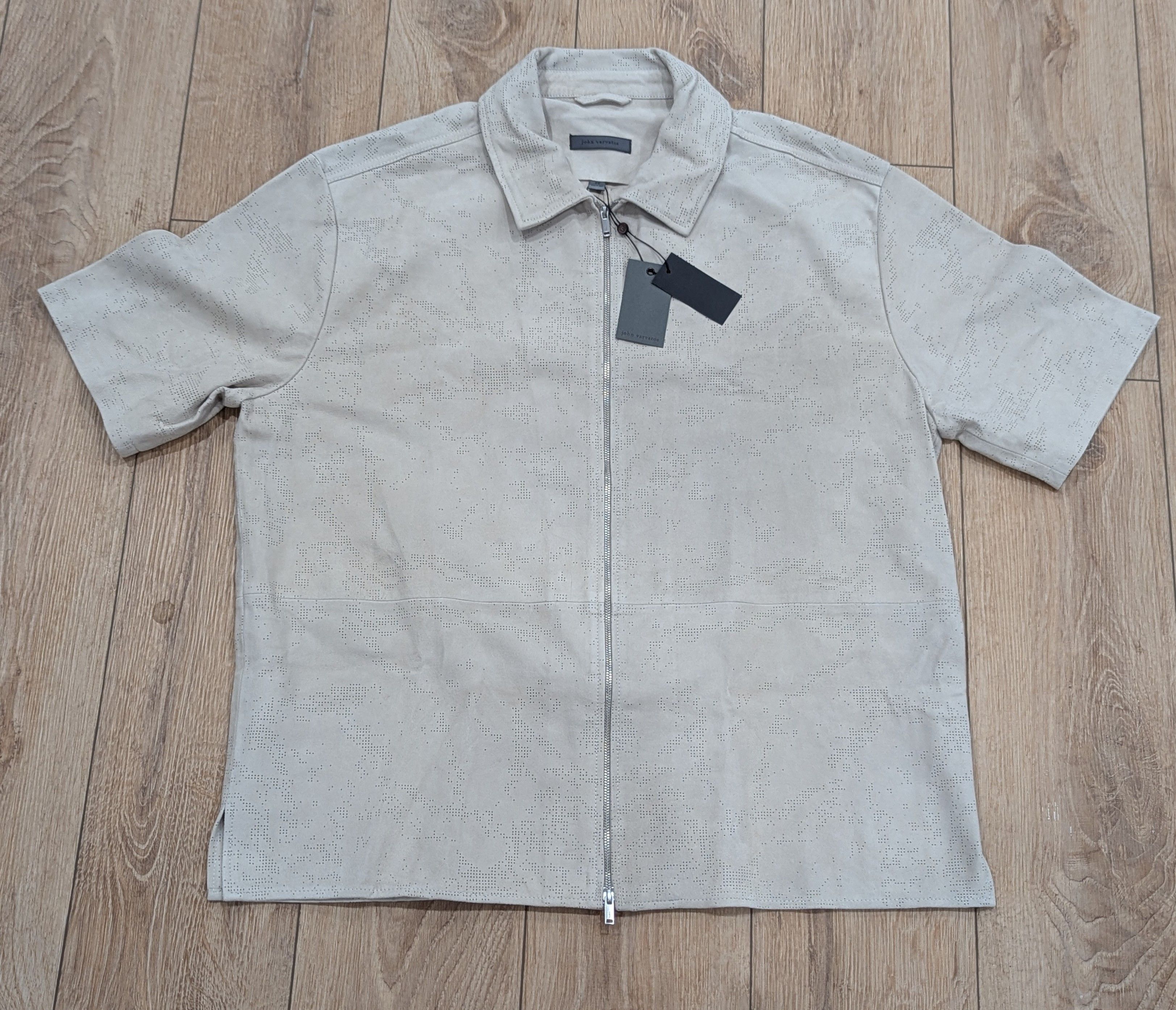 John Varvatos John Varvatos "Wade" Suede Perforated Shirt Chalk 58 US 48 Size US XXL / EU 58 / 5 - 1 Thumbnail