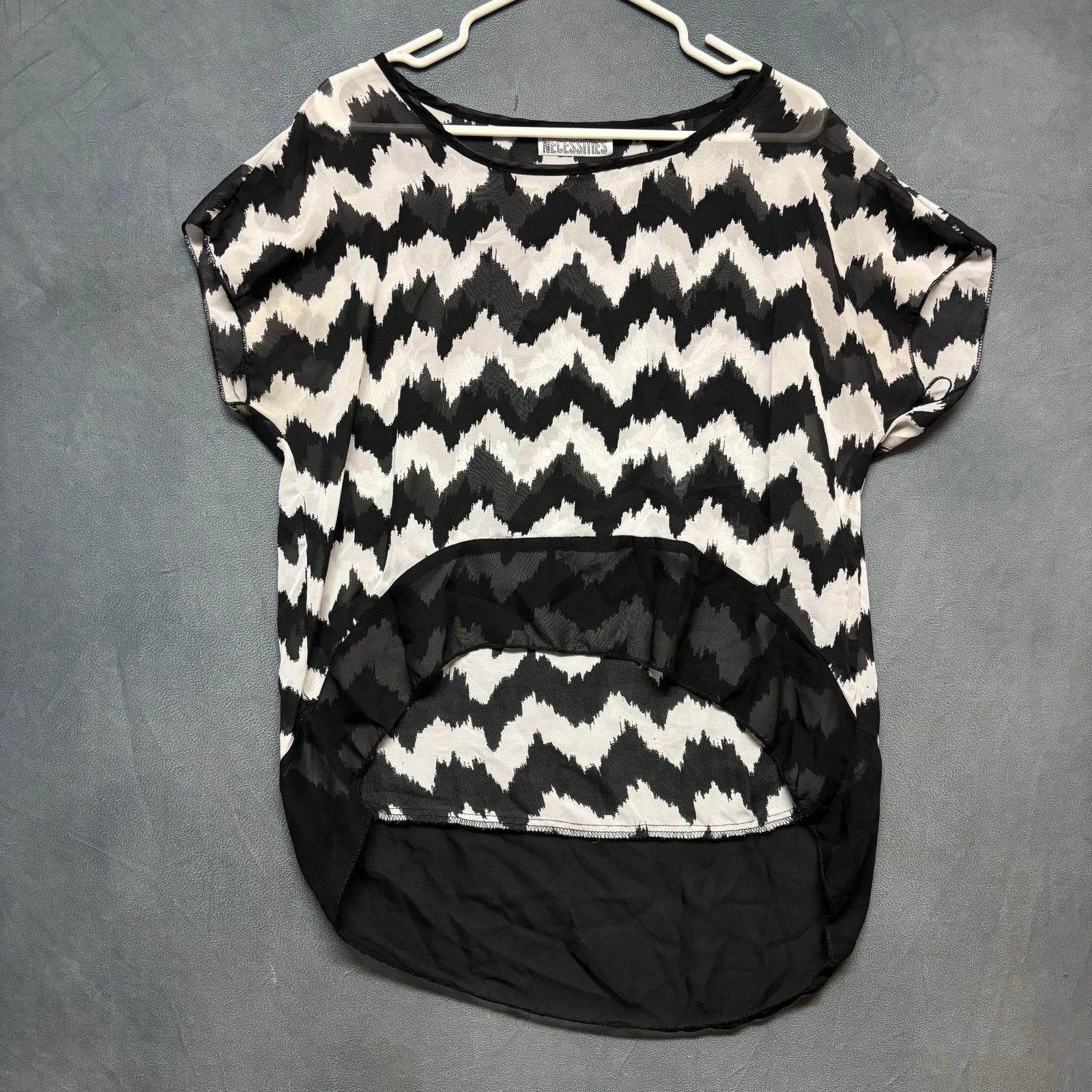 Other Basic Necessities Black White Zigzag Sheer High Low Top XL Size XL / US 12-14 / IT 48-50 - 1 Thumbnail