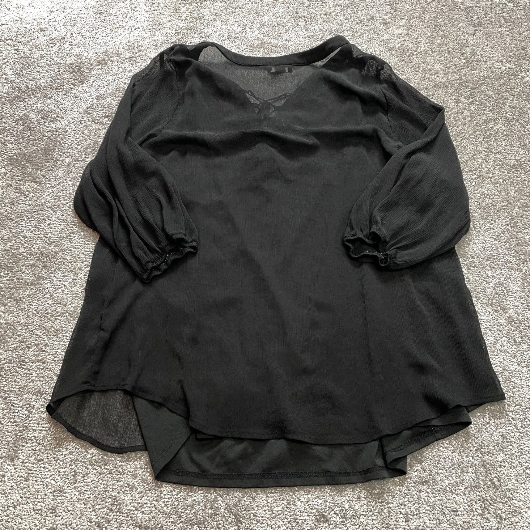 Alyx Alyx Blouse Shirt Womens 2X Black Long Sleeve V Neck Cross Lace Lined Knit Nylon Polyester Tank Top Styling Vintage: No Style: Basic Theme: Peasant Size XXL / US 16-18 / IT 52-54 - 8 Thumbnail