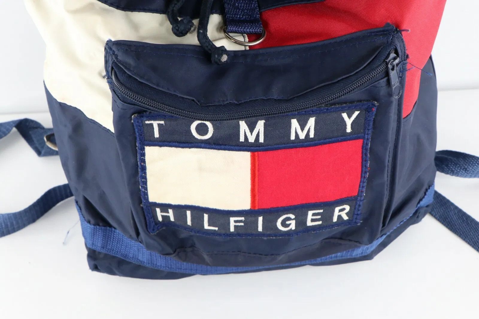 Tommy Hilfiger × Vintage Vintage 90s Tommy Hilfiger Distressed Big Logo Backpack Bag Size ONE SIZE - 9 Thumbnail