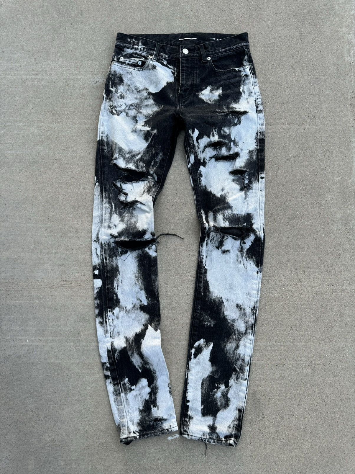 image of Saint Laurent Paris Painted/bleach Denim Skinny Jeans in Black/White, Men's (Size 29)