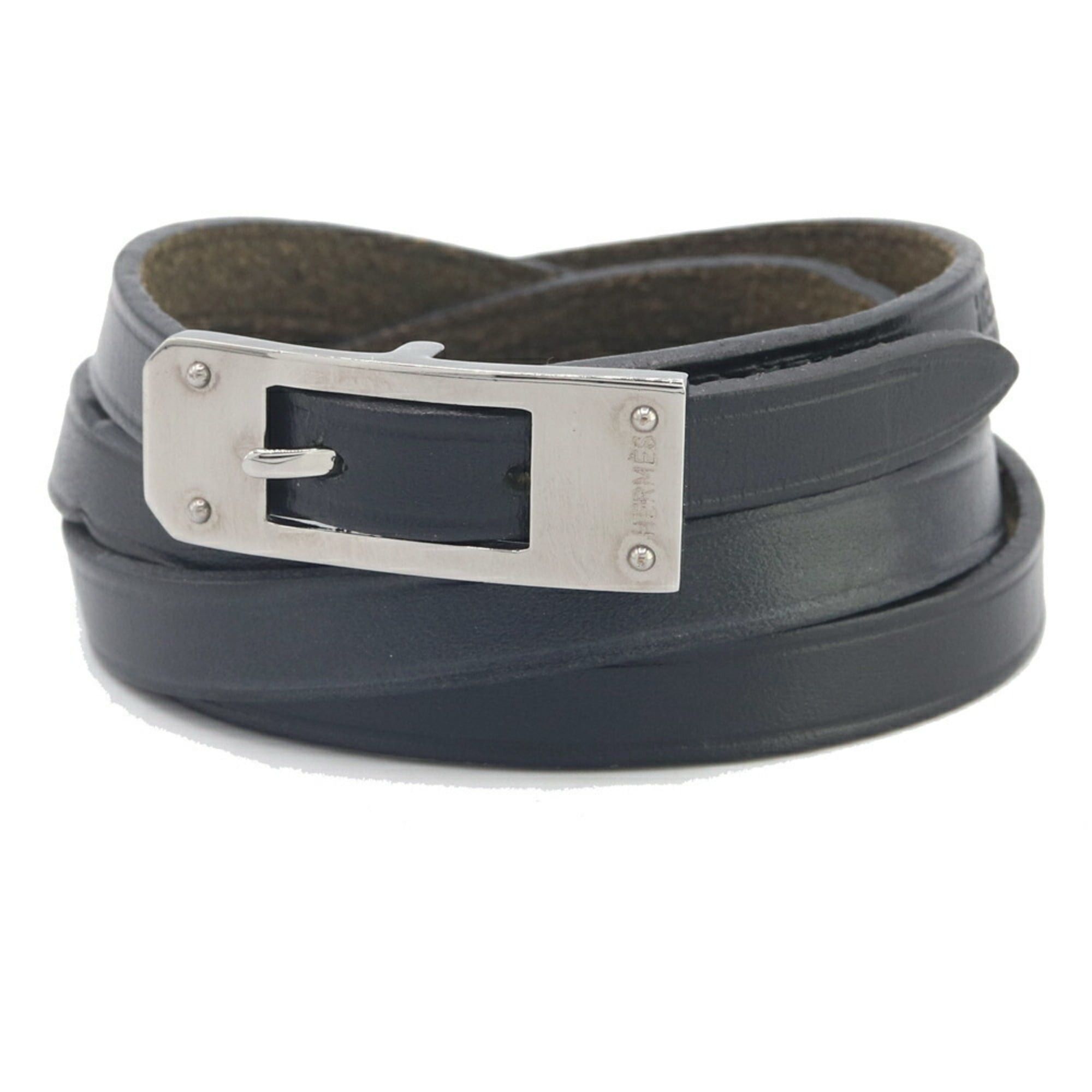 Hermes Hermès Kelly Ardion black leather bracelet belt and bangle for men women.