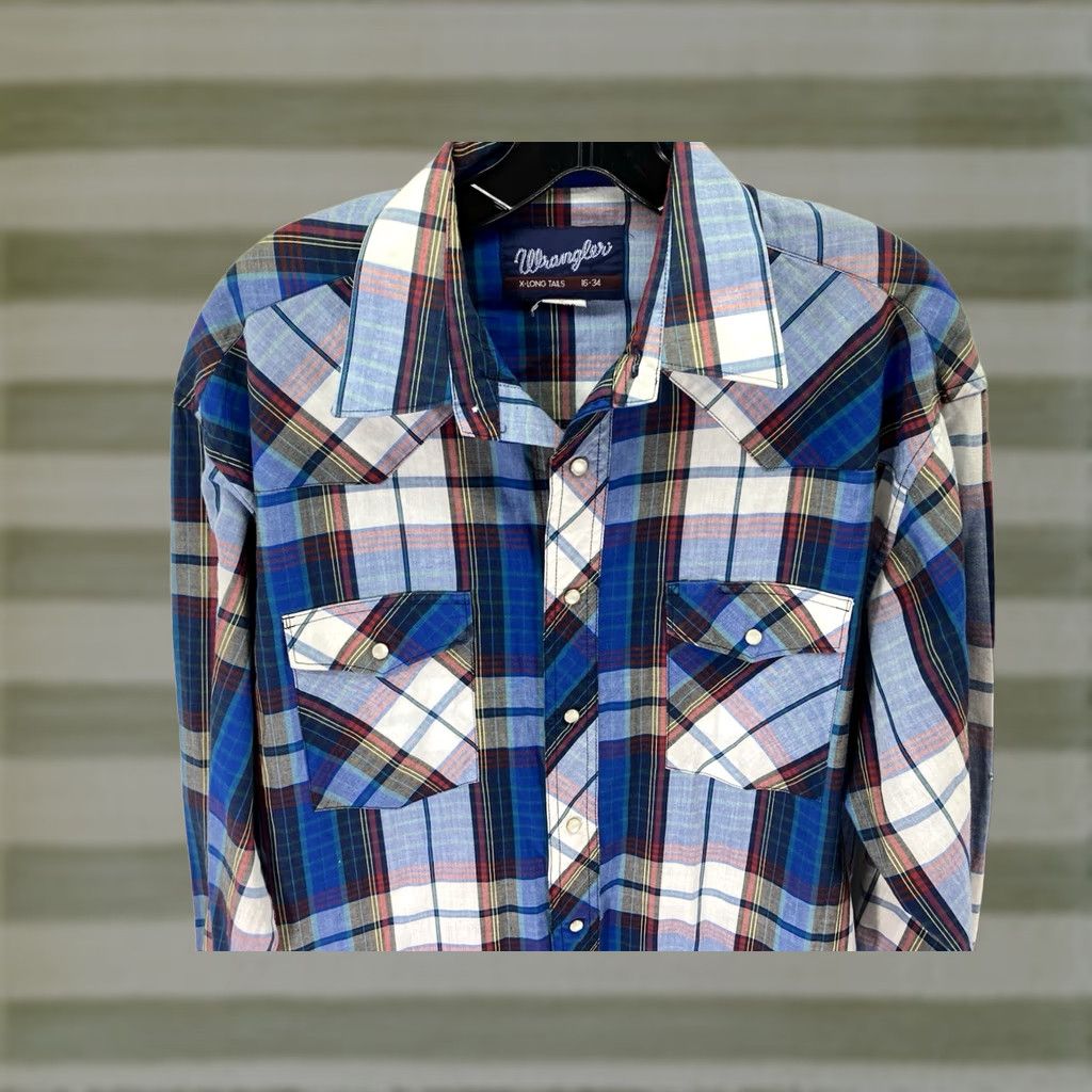 Wrangler VINTAGE Wrangler Pearl Snap Shirt Men Medium 16/34 Blue Plaid Long Sleeve Western Mens Size US M / EU 48-50 / 2 - 1 Thumbnail