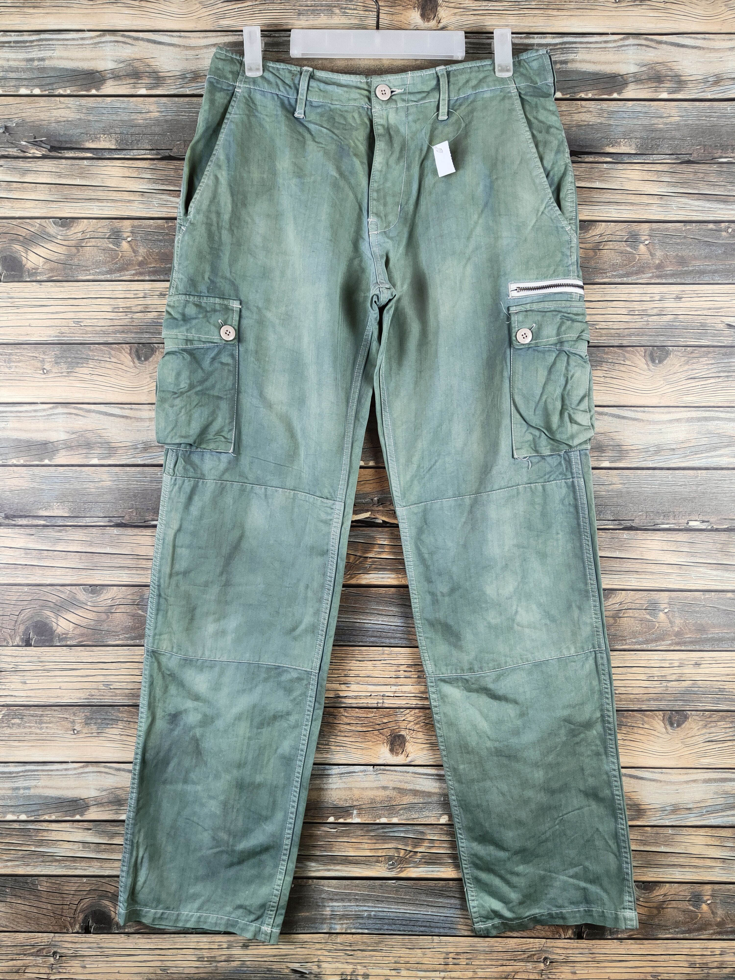 Japanese Brand DL Genuine Comfort Green Faded Cargo Pants #46-374 Size US 30 / EU 46 - 1 Thumbnail