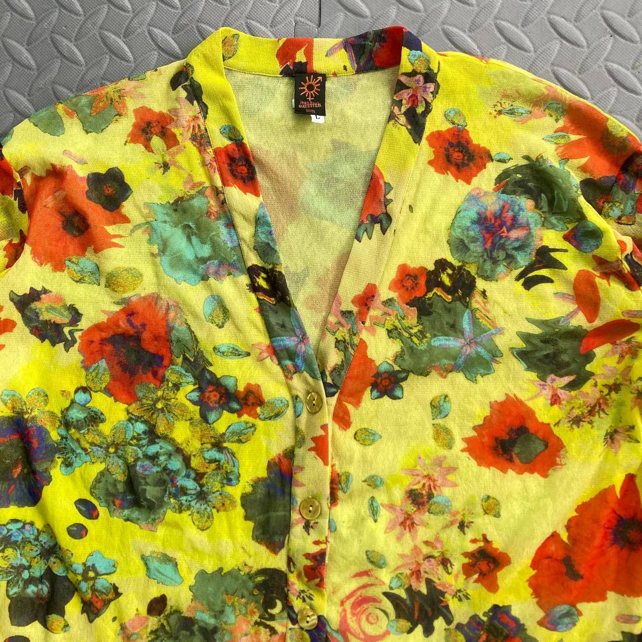 Jean Paul Gaultier Soleil – Sheer Mesh Floral Buttoned Cardigan Size L / US 10 / IT 46 - 6 Thumbnail
