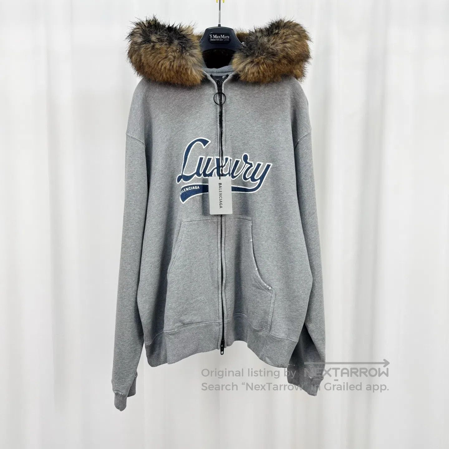 Balenciaga Balenciaga 25 Runway Grey Patch Letter Fur Collar Jacket| Size US XS / EU 42 / 0 - 1 Thumbnail