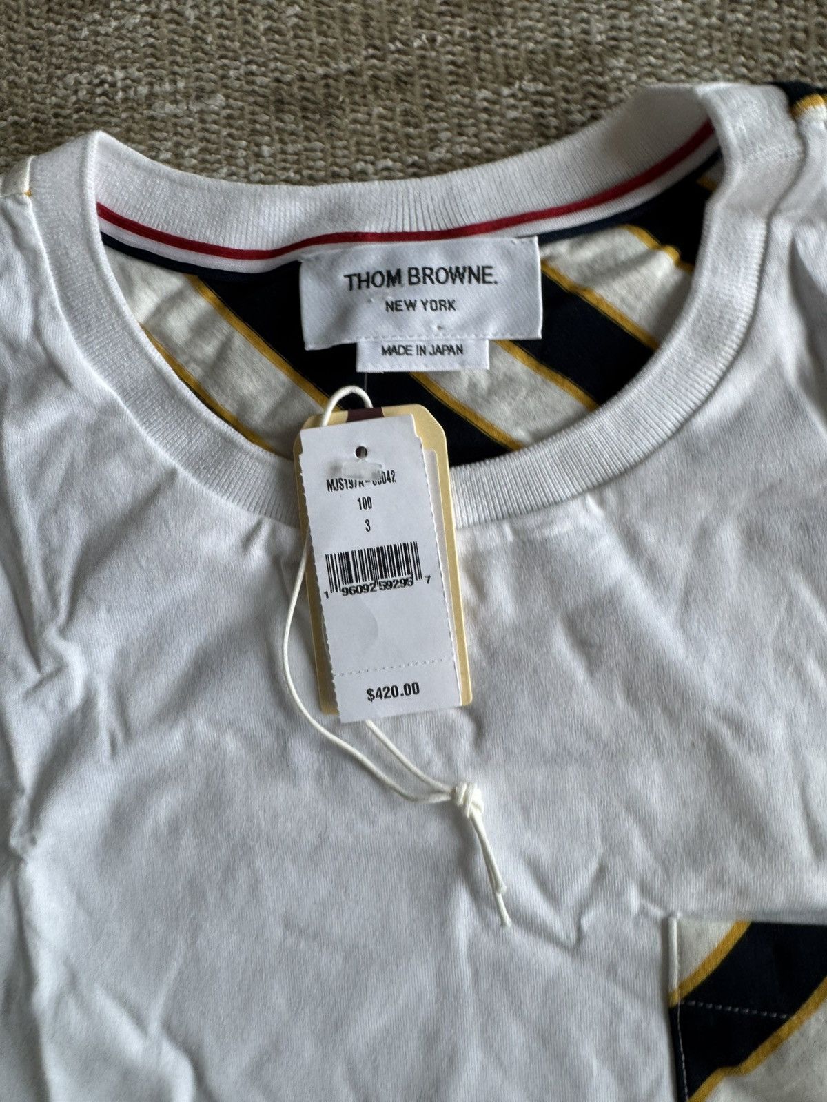 Thom Browne New Thom Browne Tie Stripe Pocket T-Shirt in White Sz 3 Size US M / EU 48-50 / 2 - 6 Thumbnail