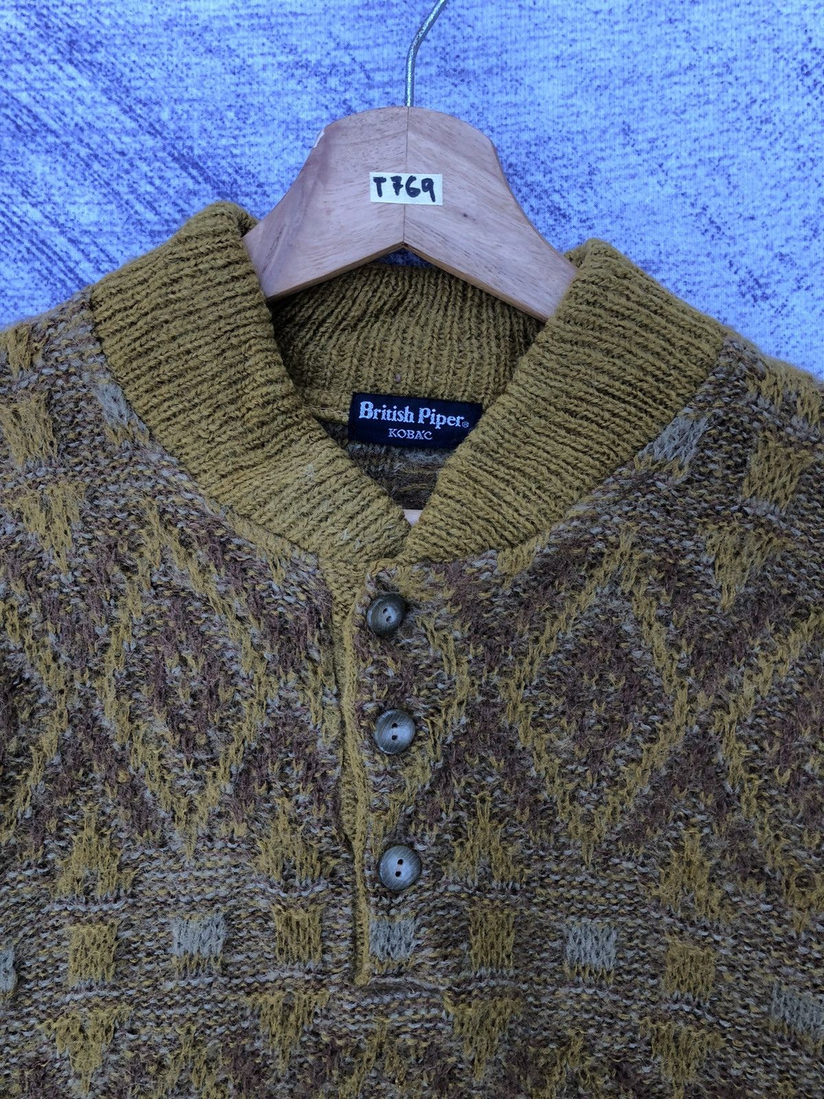 Aran Isles Knitwear × Vintage Vintage British Piper Shaggy Knit Polo Fleece Size US L / EU 52-54 / 3 - 6 Thumbnail