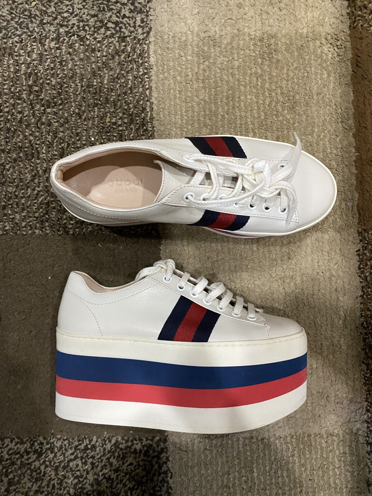 Gucci Gucci White Leather Peggy Web Trainers Size US 4 / IT 34 - 4 Thumbnail