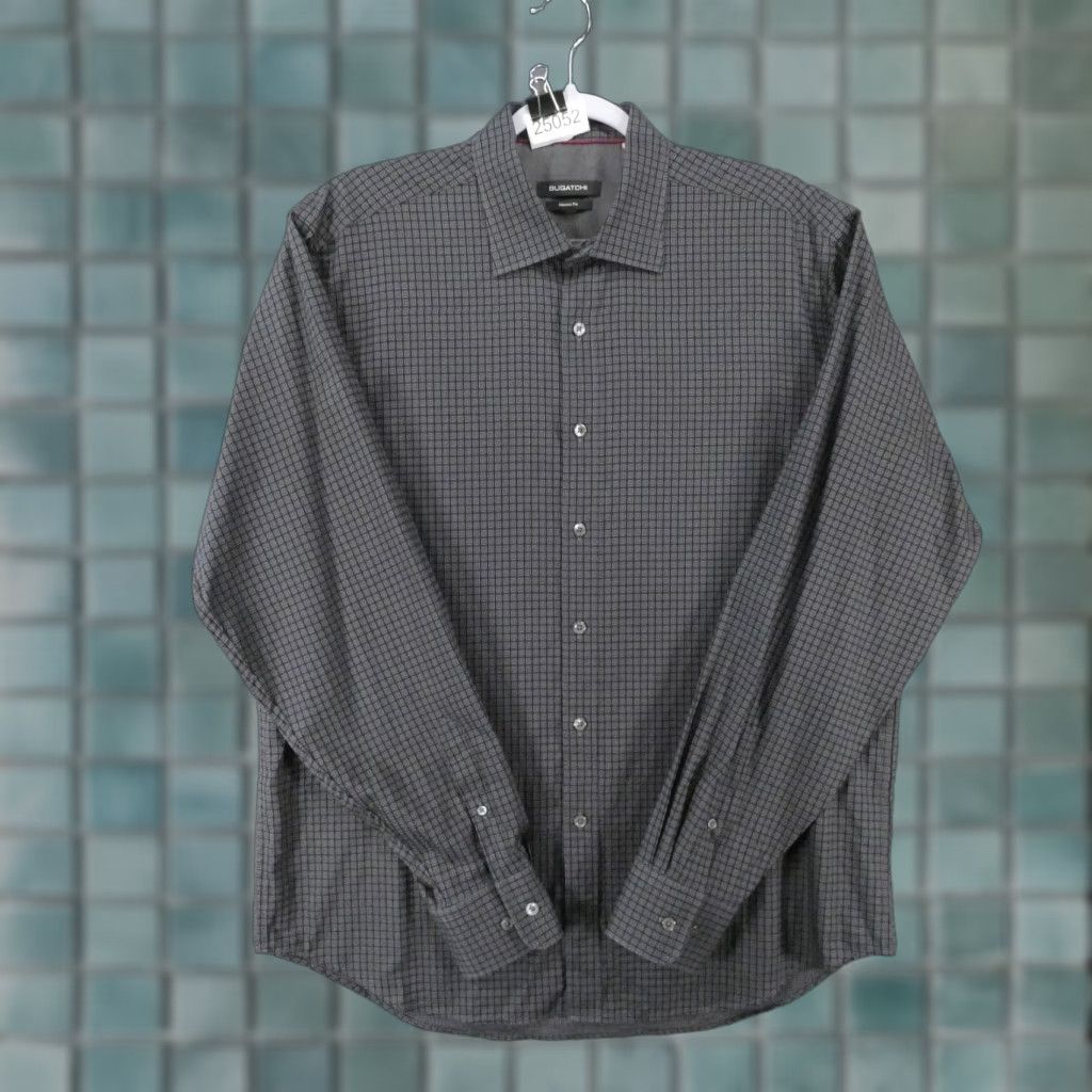 BUGATCHI Bugatchi Shirt Mens Large Classic Fit Long Sleeve Button Up Gray Plaid Size US L / EU 52-54 / 3 - 1 Thumbnail