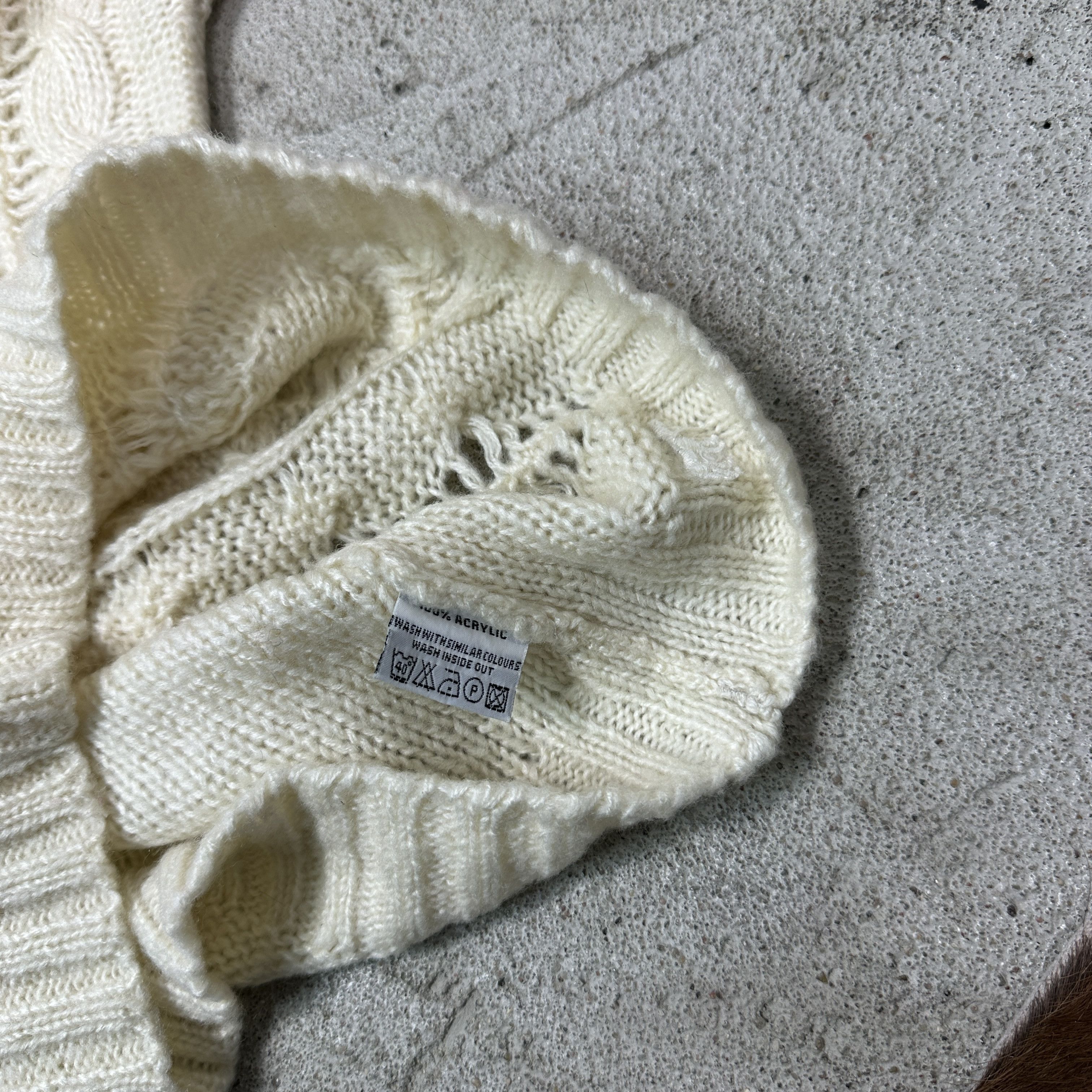 Vintage Vintage Cottage Big Collar Cream Knitted Sweater Y2K Size XS / US 0-2 / IT 36-38 - 4 Thumbnail