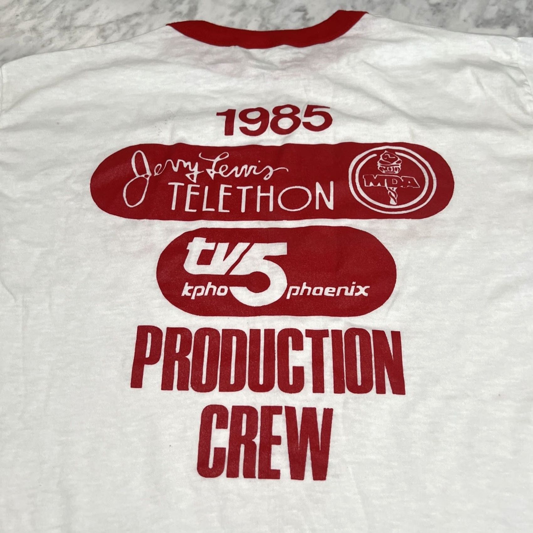 Vintage VINTAGE Jerry Lewis SUPERSHOW Ringer XL T-Shirt Crew Neck Men 80s White Short Sleeve Single Stitch Graphic Print Size ONE SIZE - 5 Thumbnail