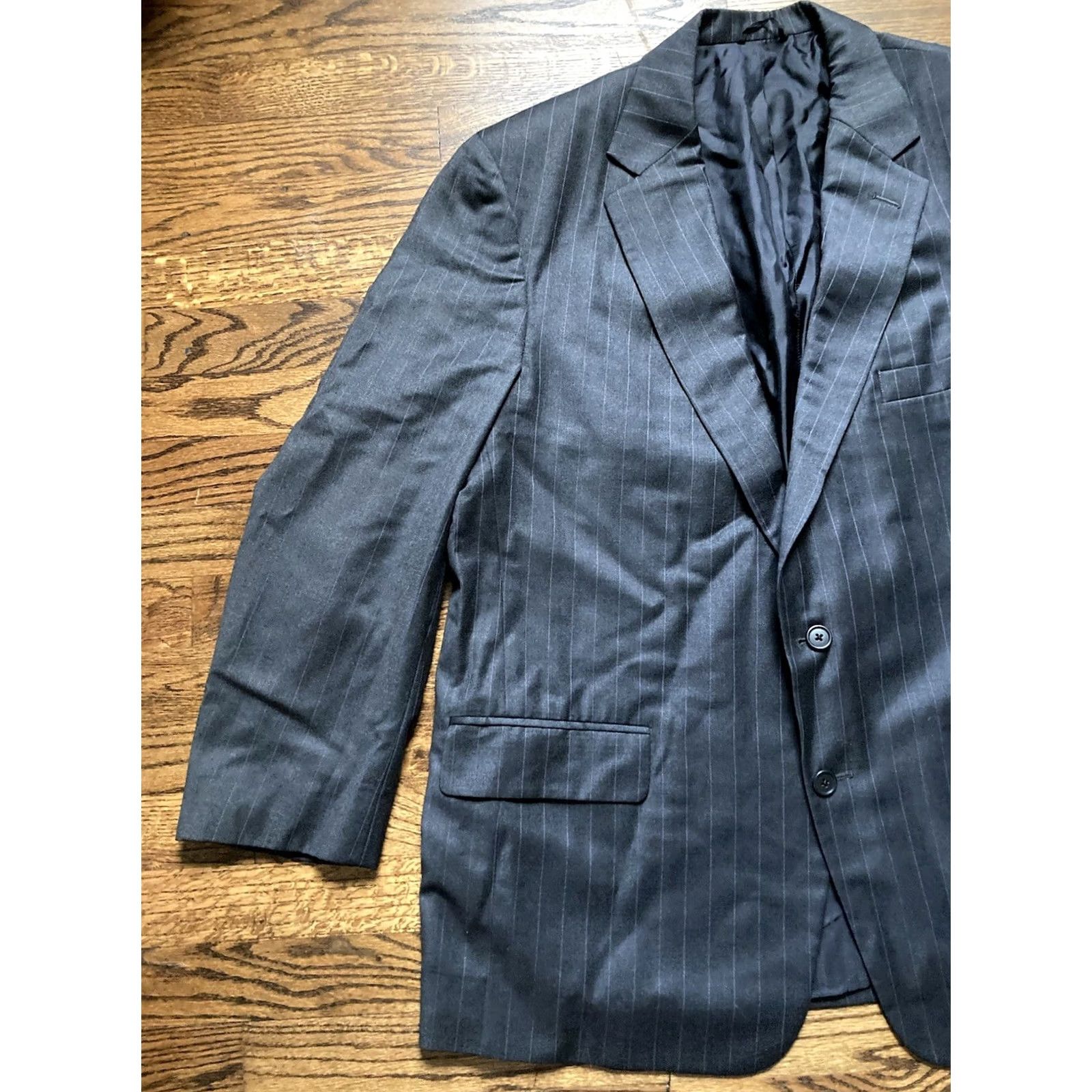 Ermenegildo Zegna Ermenegildo Zegna Blazer Wool Jacket Mens Charcoal Gray Sz 46R Pinstriped Size 46R - 2 Thumbnail