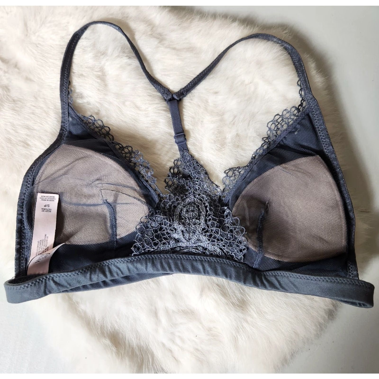 Victoria's Secret VICTORIA'S SECRET Gray Lace Front Closure Racerback Bra with Pads-Size S Size ONE SIZE - 3 Thumbnail