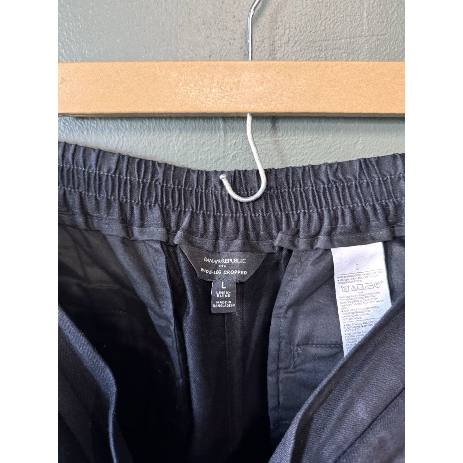 Banana Republic VINTAGE Banana Republic Womens Black Wide Length Cropped Pant Linen Large Size 36" / US 14 / IT 50 - 3 Thumbnail