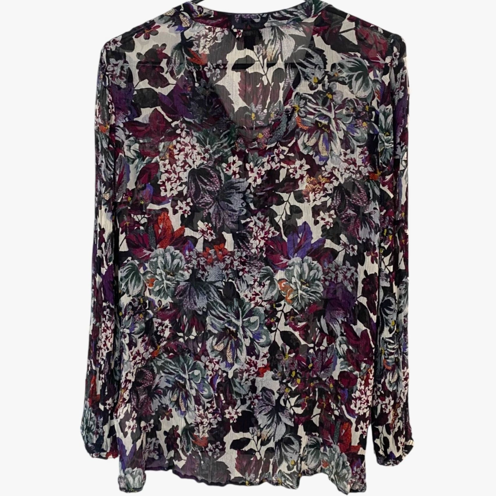 Lucky Brand Lucky Brand Blouse Women S Purple Floral Boho Peasant Tie-Up Sheer Rayon 100% Women Size S / US 4 / IT 40 - 3 Thumbnail