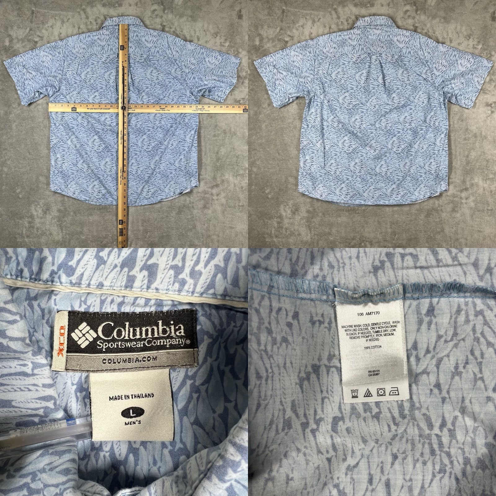 Vintage Columbia XCO Button Up Shirt Men’s Large Blue Fish All Over Print Casual Workwear Button-Down Collared Short Sleeve Pockets Cotton Vintage: No Size US L / EU 52-54 / 3 - 8 Thumbnail