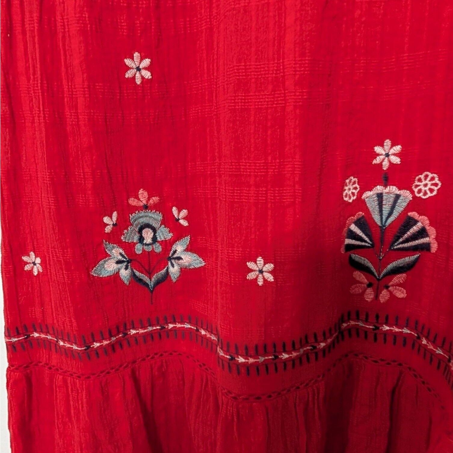 Designer Knox Rose Embroidered Floral Dress Womens Size XL Red Ruffle Size XL / US 12-14 / IT 48-50 - 7 Thumbnail