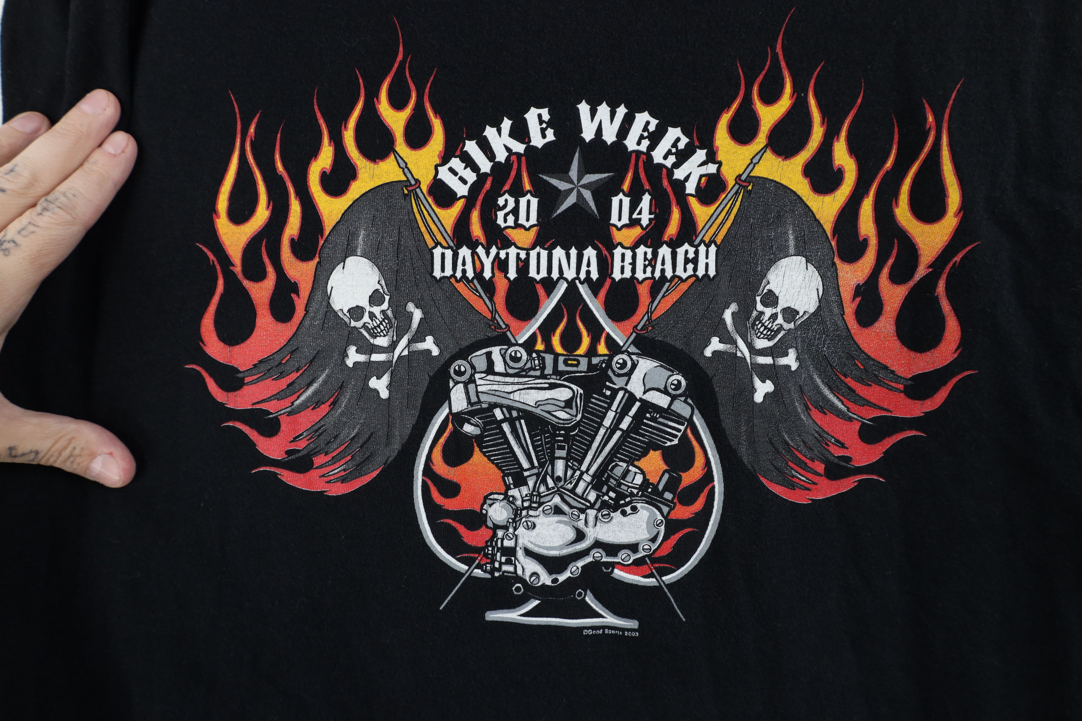 Vintage Vintage Y2K Bike Week Skull Flames Motorcycle T-Shirt Size US XL / EU 56 / 4 - 4 Thumbnail