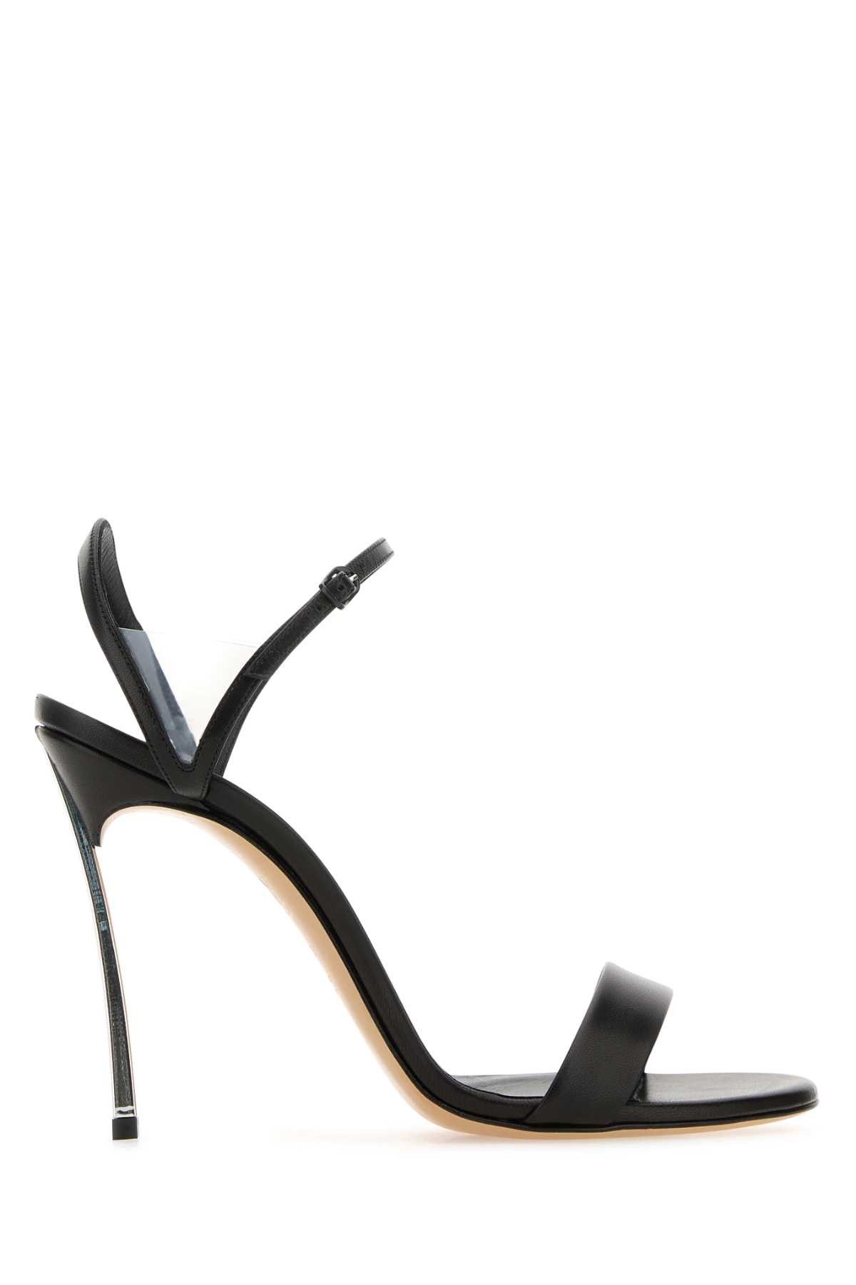 image of Casadei Black Leather Minorca Sandals, Women's (Size 7)