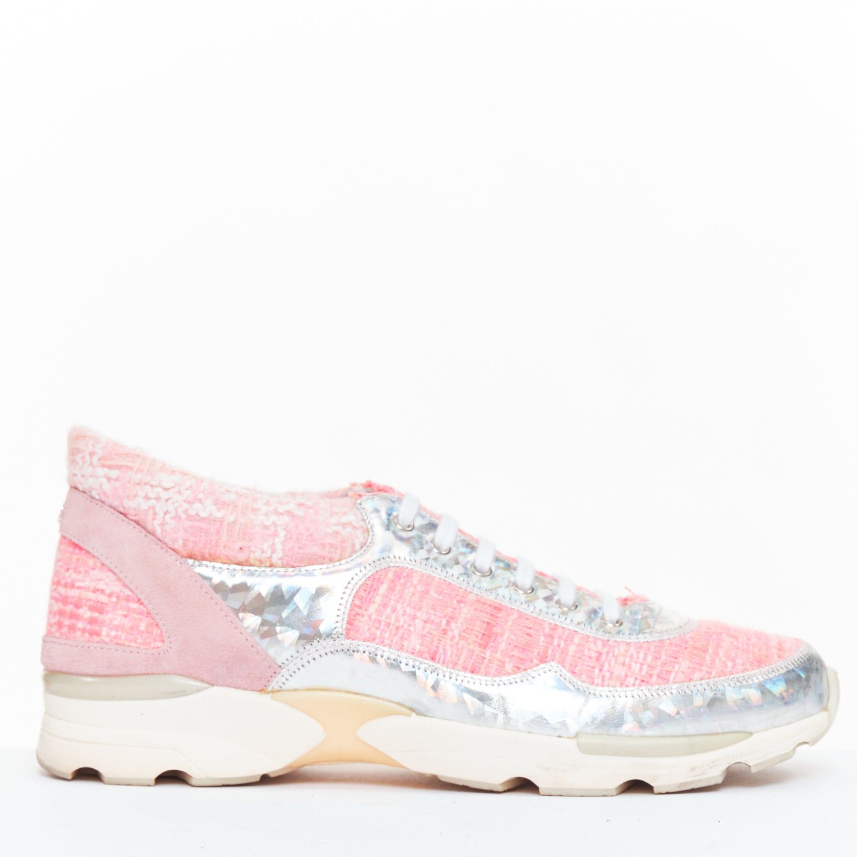 Chanel CHANEL 2014 pink tweed silver holographic silver leather sneakers EU38.5 Size US 8.5 / IT 38.5 - 1 Thumbnail
