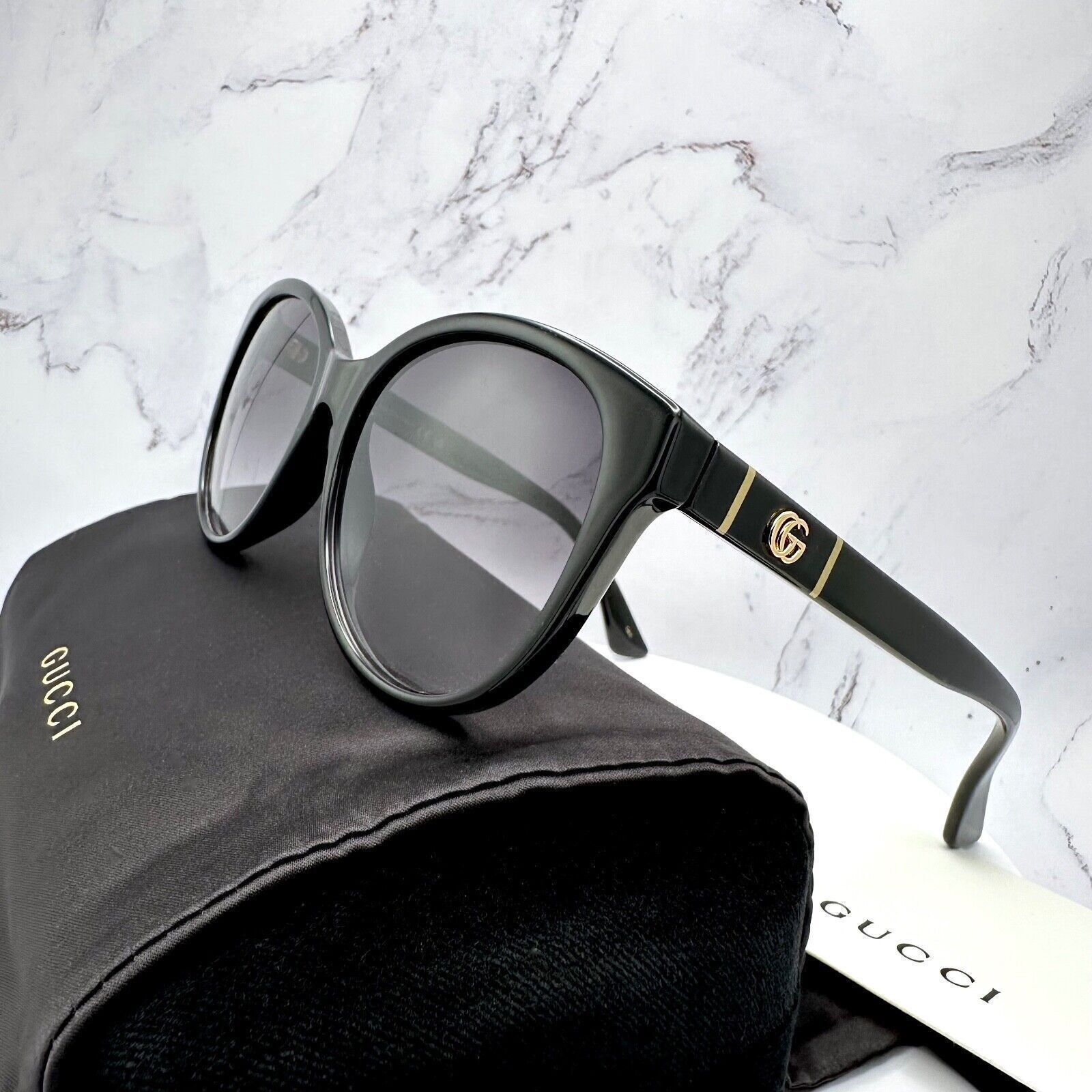 Gucci New Gucci Sunglasses Black Acetate Round Gold Metal GG Logo Size ONE SIZE - 17 Thumbnail
