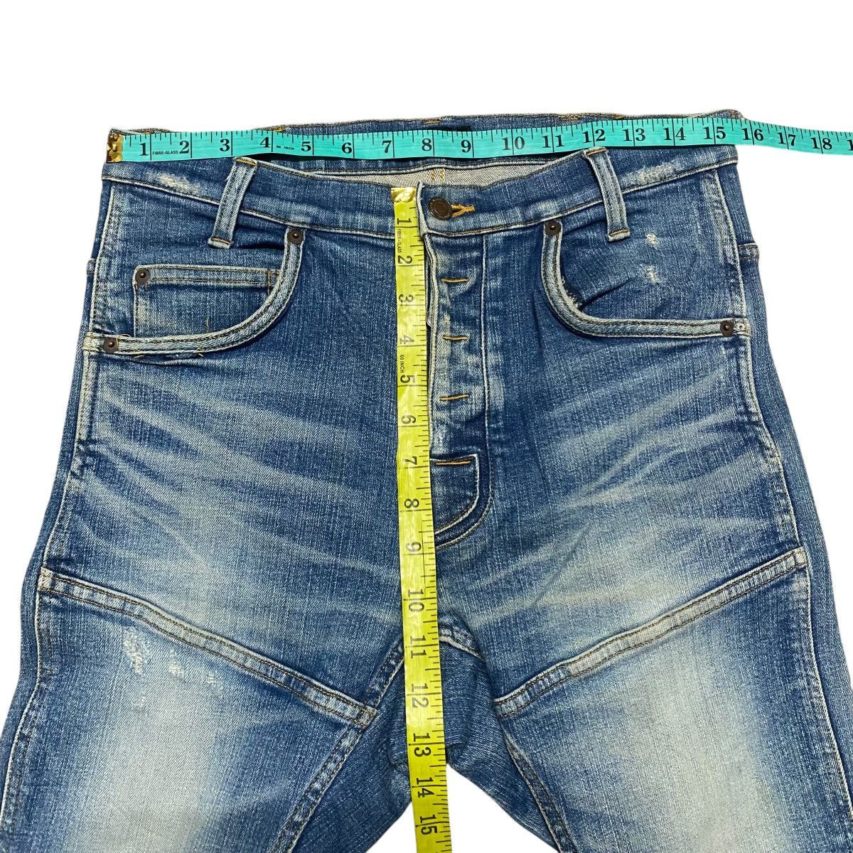 Japanese Brand Fadthree Denim Biker Jeans Stretch Size US 30 / EU 46 - 15 Thumbnail