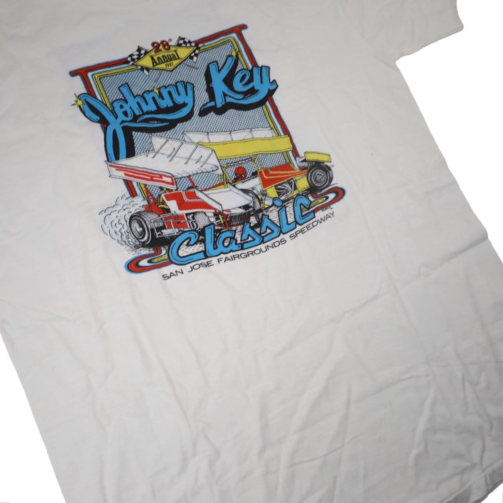 Vintage VINTAGE 80s Johnny Key Classic Sprint Car Racing Mens Large Graphic T Shirt White Size US L / EU 52-54 / 3 - 3 Thumbnail