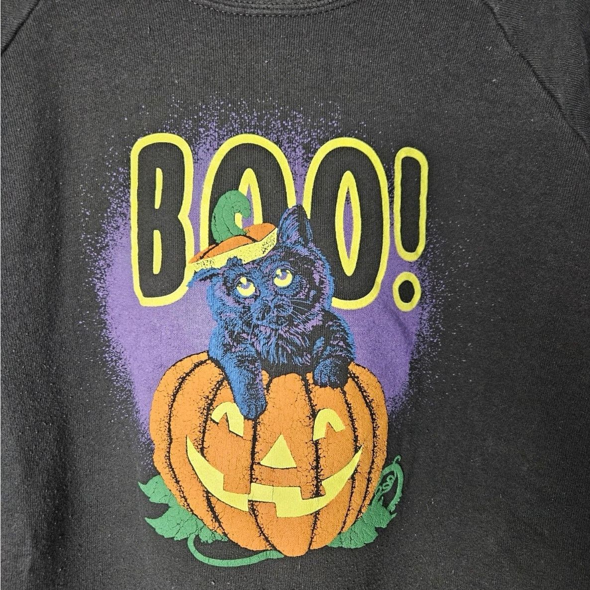 Fruit Of The Loom Vtg. Halloween Pumpkin Black Cat Puffy Paint Sweatshirt XL Size XL / US 12-14 / IT 48-50 - 2 Thumbnail