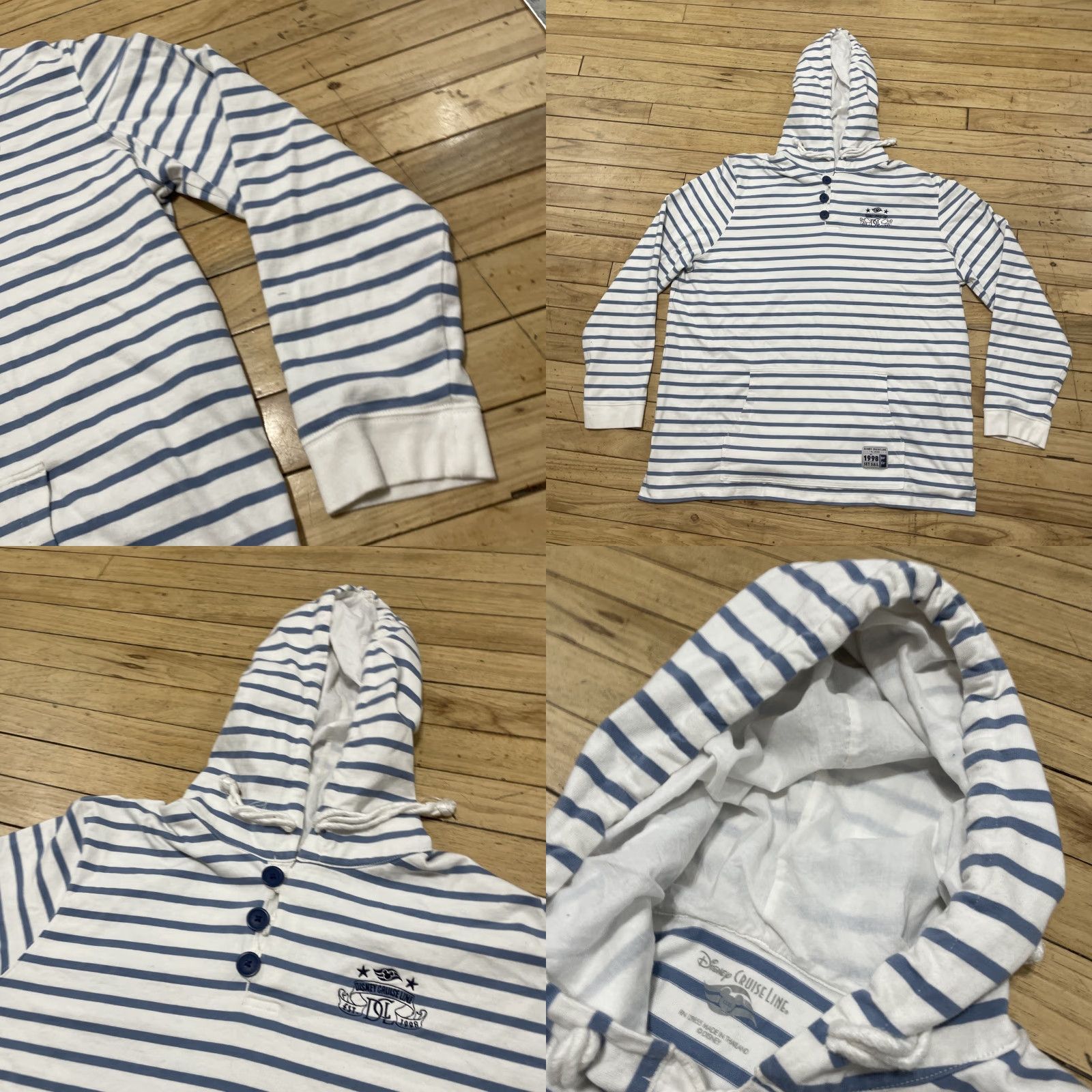 Disney VINTAGE DISNEY Cruise Line Sweater 3XL Henley Hoodie White Blue Stripe Women Adult XXXL Pullover Cotton Polyester Button Lined Money Theme Size XXL / US 16-18 / IT 52-54 - 11 Thumbnail
