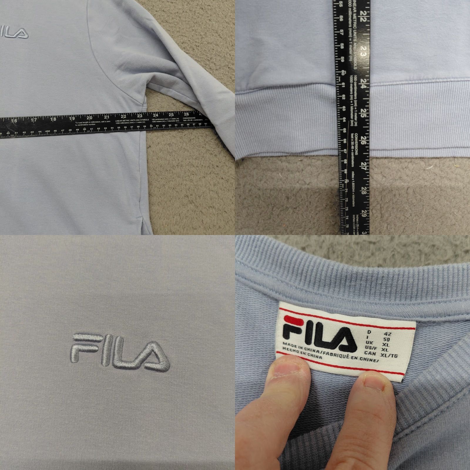 Fila FILA Sweatshirt Womens XL Light Blue French Terry Logo Crewneck Long Sleeve Size XL / US 12-14 / IT 48-50 - 8 Thumbnail