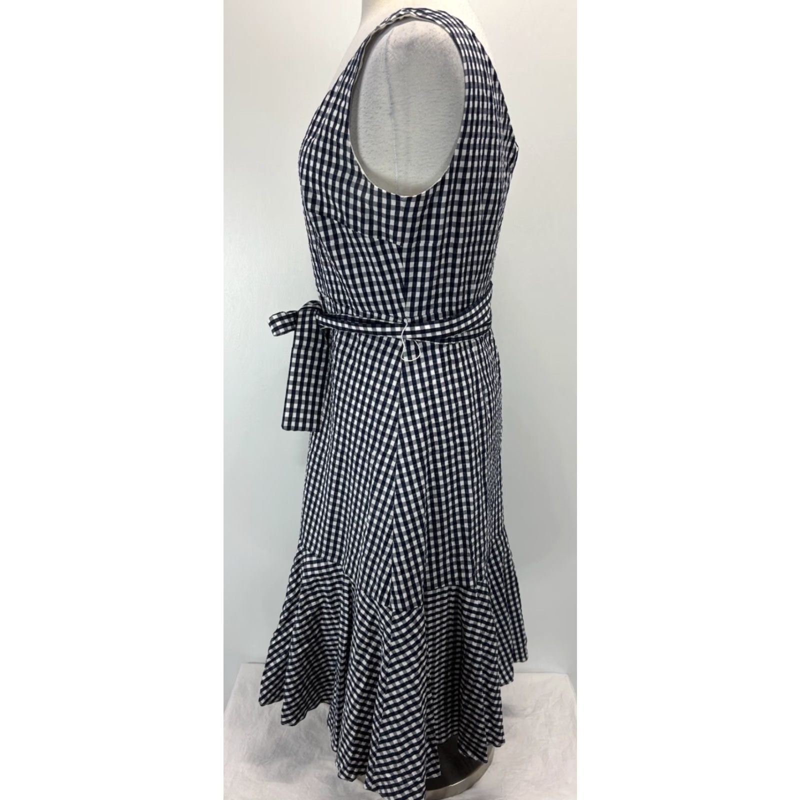 J.Crew VINTAGE J.CREW Midi Dress Size 12 Women's Navy White Gingham Ruffle Hem Sleeveless Tie Coastal Preppy Size XL / US 12-14 / IT 48-50 - 2 Thumbnail