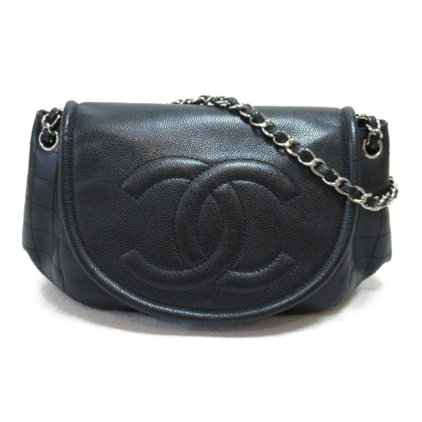 Chanel Half Moon Chain Shoulder Bag Caviar Skin Black