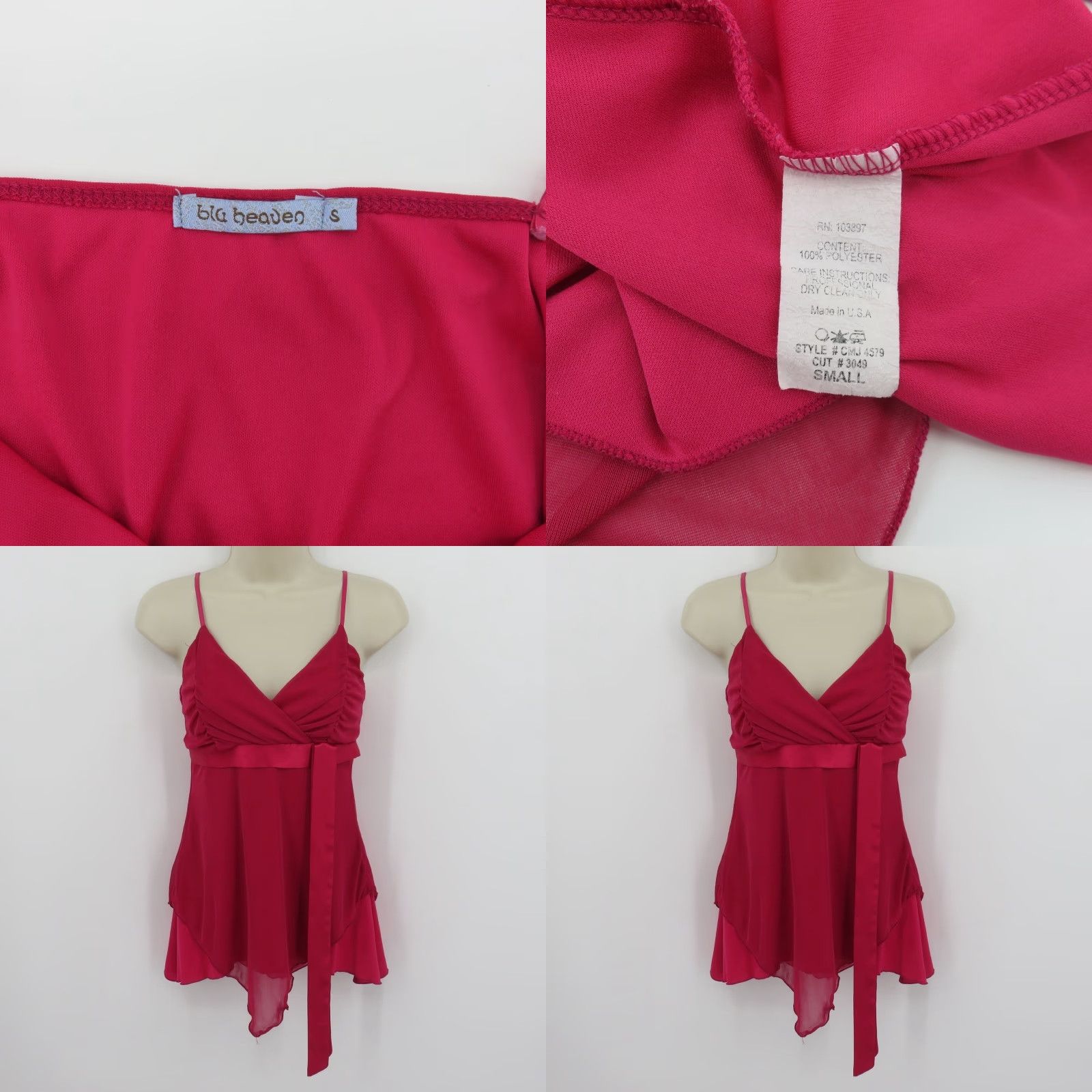 Pinko VINTAGE Blu Heaven Tank Top Women S Pink Spaghetti Strap V-Neck Camisole Sleeveless Size S / US 4 / IT 40 - 8 Thumbnail