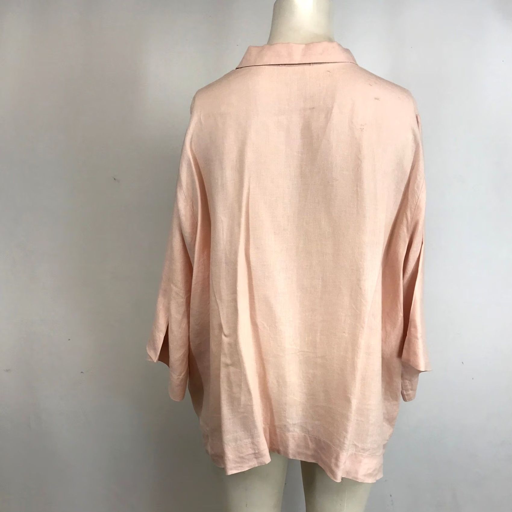 Eileen Fisher Eileen Fisher Womens Pink Linen Blend Button Up Shirt 3/4 Sleeve Collared Top Size L / US 10 / IT 46 - 5 Thumbnail