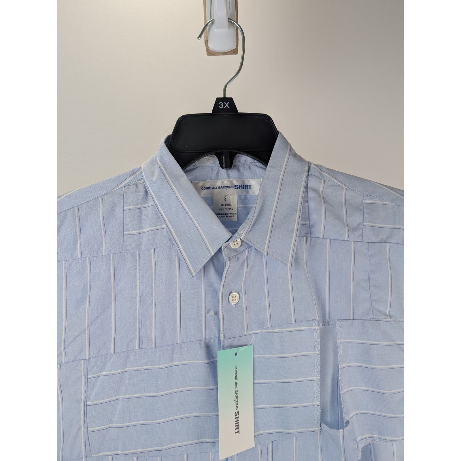 Comme des Garcons o1rshd1 Blue Cutout Patchwork Button Up Shirt in Light Blue Size US S / EU 44-46 / 1 - 5 Thumbnail