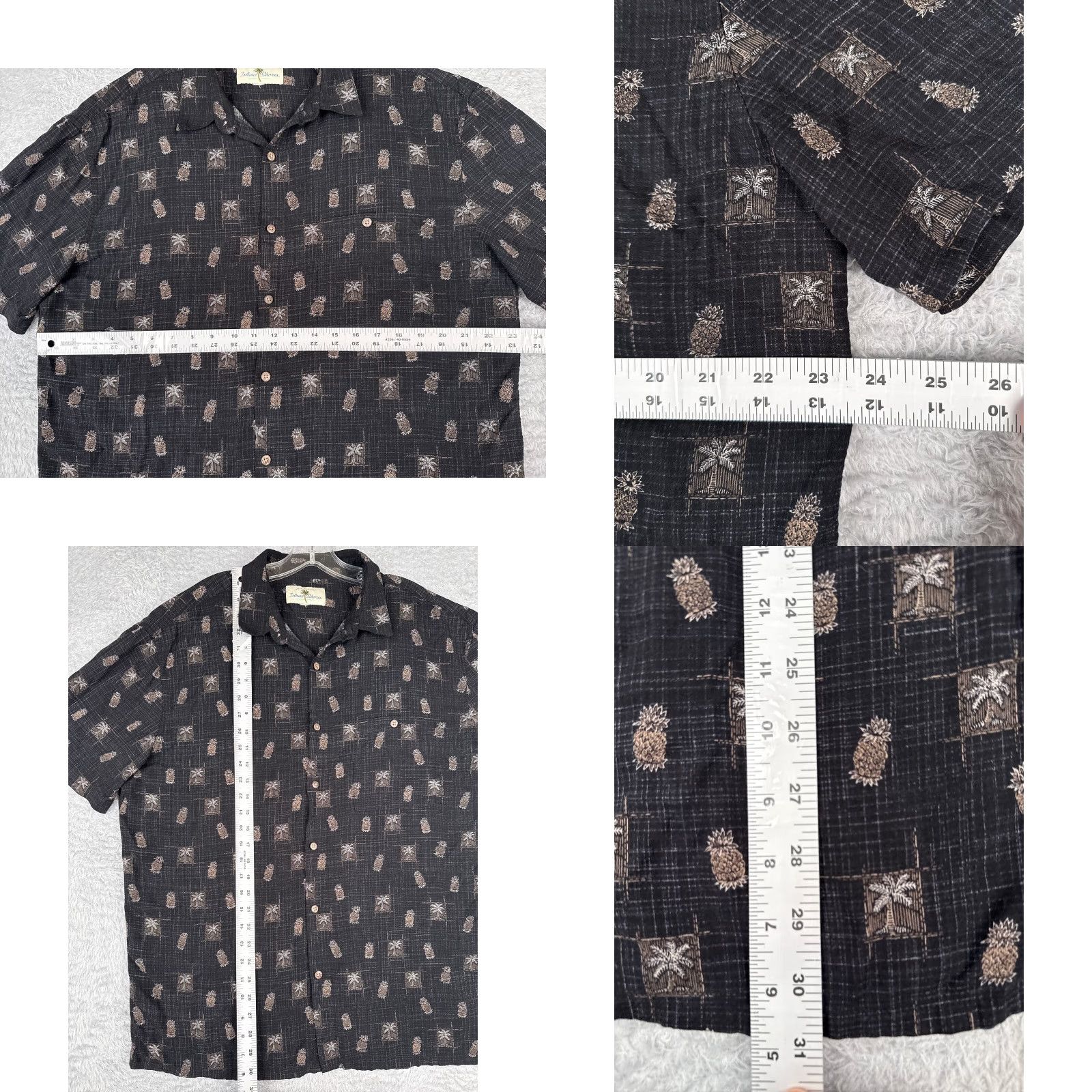 Vintage Island Shores Shirt Men Large Black Palm Pineapple Hawaiian Rayon Short Sleeve Size US L / EU 52-54 / 3 - 8 Thumbnail