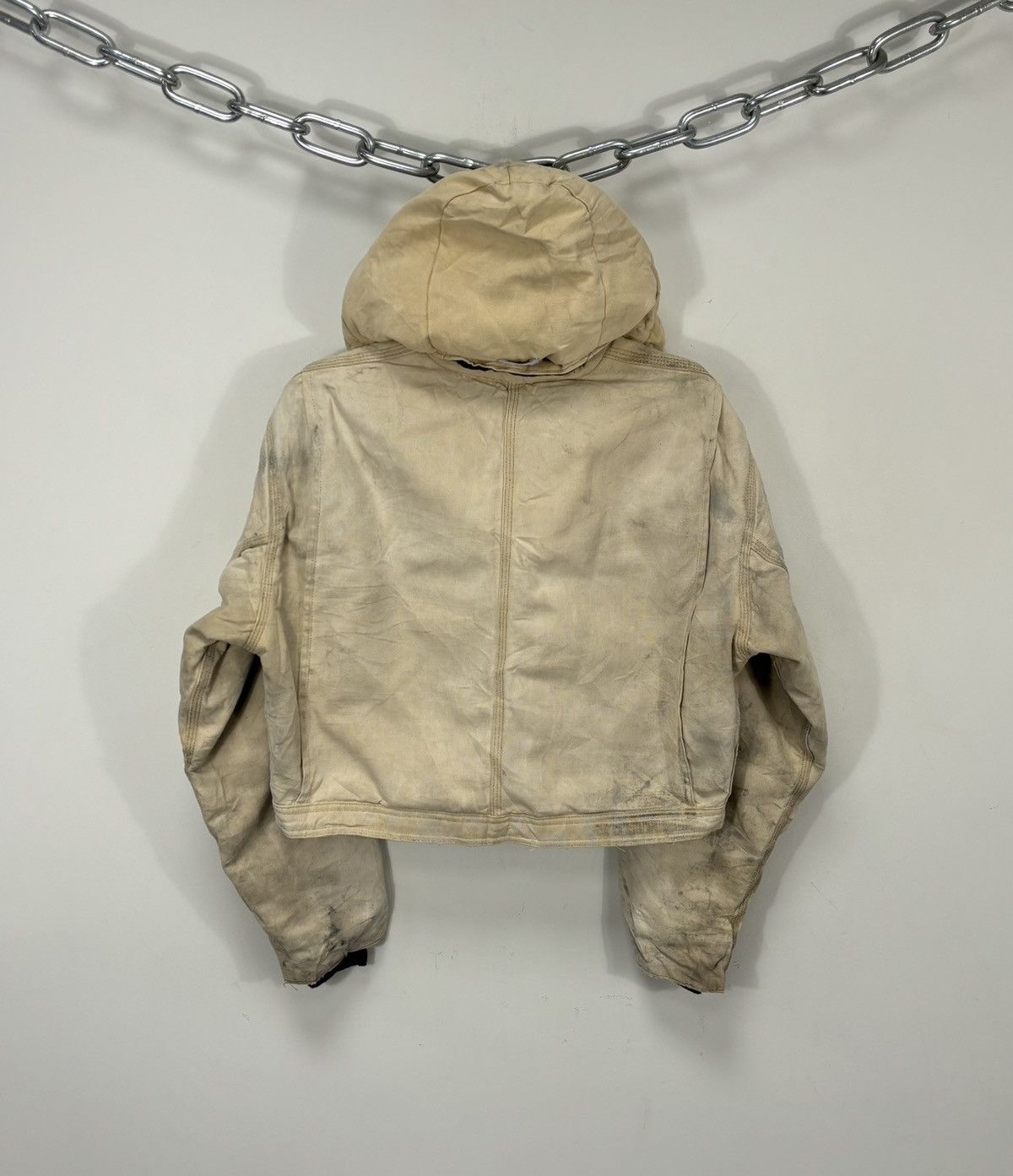 Carhartt Vintage 90s Carhartt USA Beige Work Hooded Cropped Jacket Size US M / EU 48-50 / 2 - 2 Thumbnail