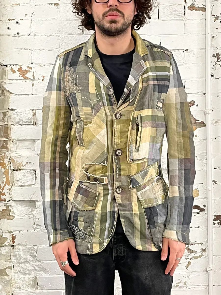 Marithe + Francois Girbaud 2000s Marithé + François Girbaud Patchwork Khaki Blazer Jacket Size US M / EU 48-50 / 2 - 2 Thumbnail