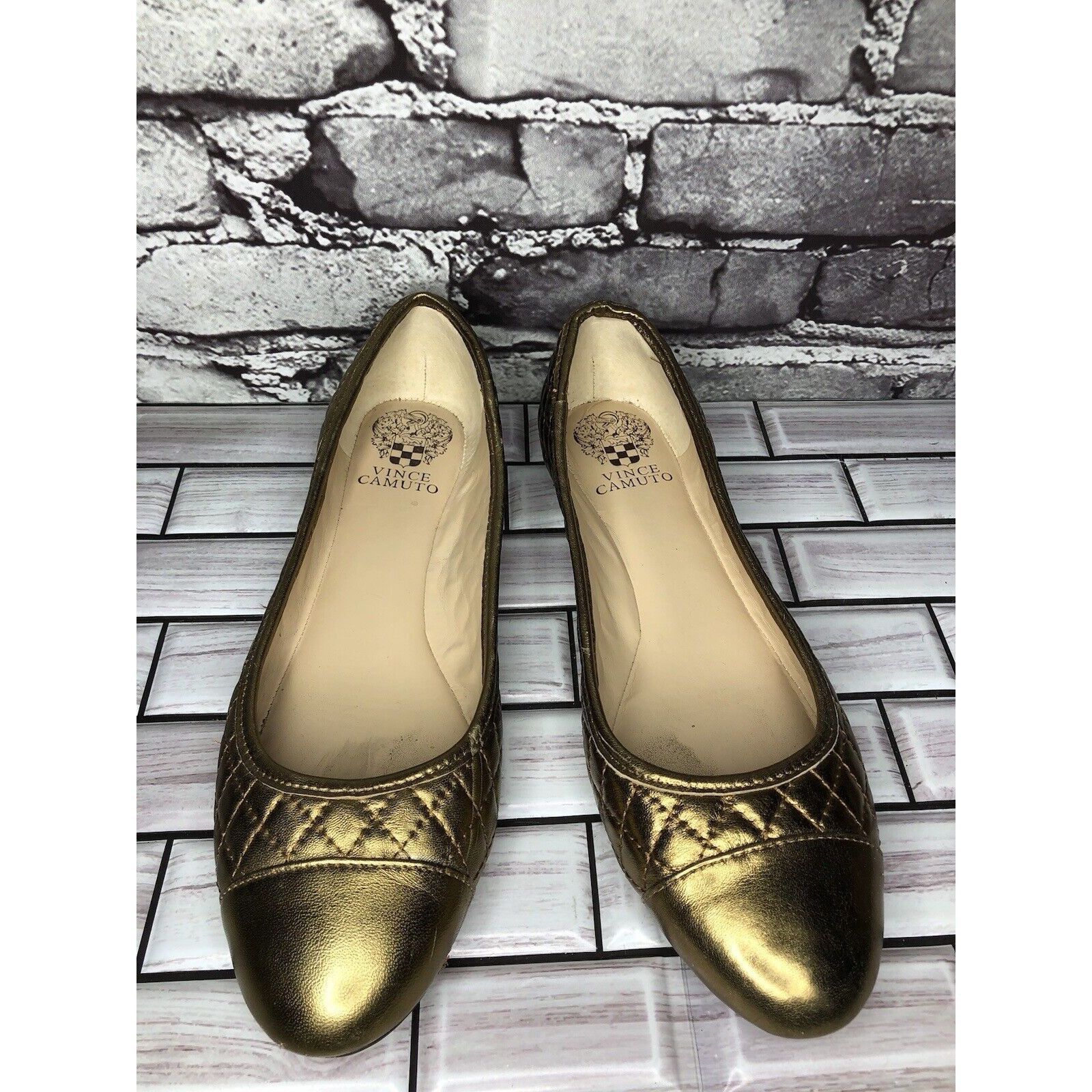 Vince Camuto Vince Camuto Metallic Gold Leather Quilted Ballet Flats Shoe Size US 9.5 / IT 39.5 - 11 Thumbnail