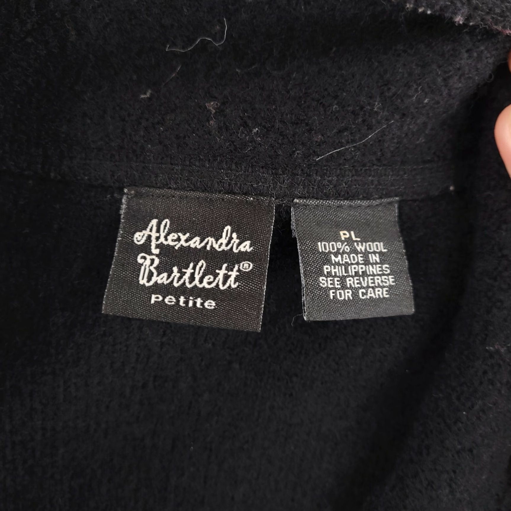 Vintage Alexandra Bartlett Wool Coat Womens PL Large Petite Black Full Zip Up Pea Coat Size L / US 10 / IT 46 - 3 Thumbnail