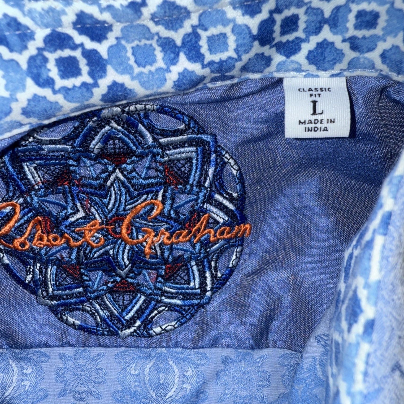 Robert Graham Robert Graham Shirt Men’s Large Light Blue Scroll Abstract Flip Cuffs Button Up Size US L / EU 52-54 / 3 - 4 Thumbnail