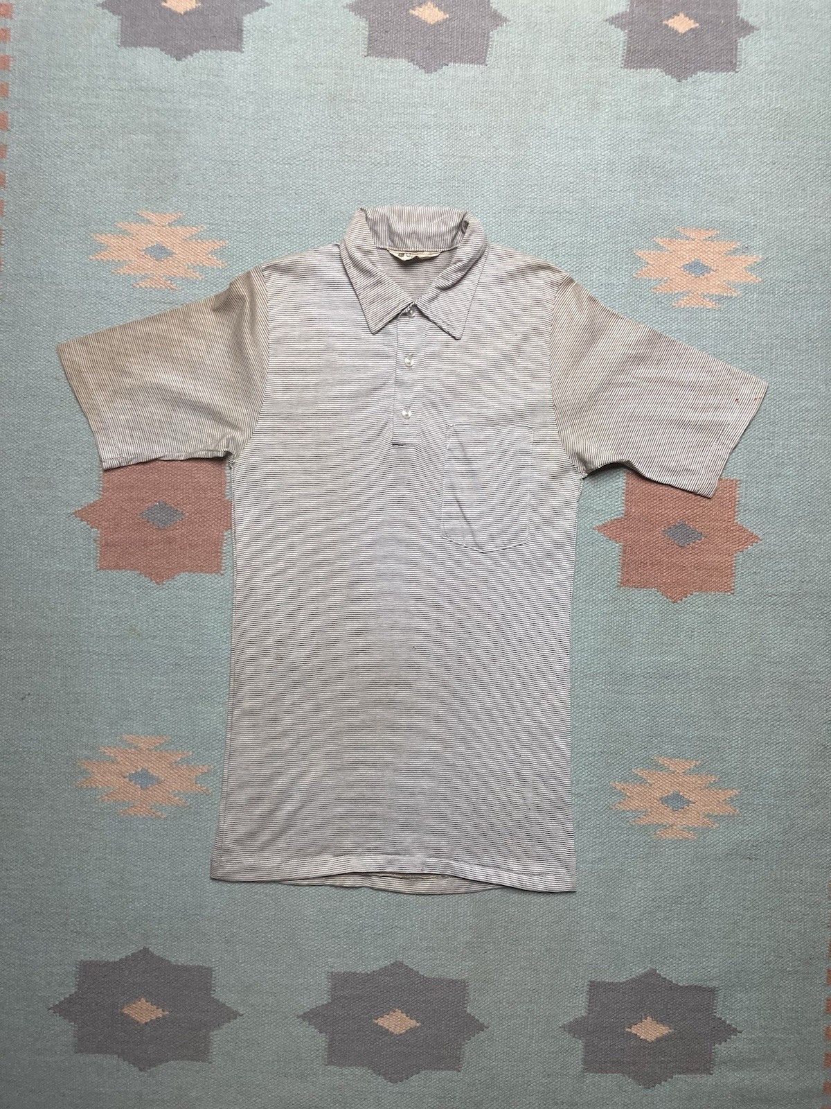 Vintage Vtg 1960s polo shirt striped cotton blend black white small Size US S / EU 44-46 / 1 - 1 Thumbnail
