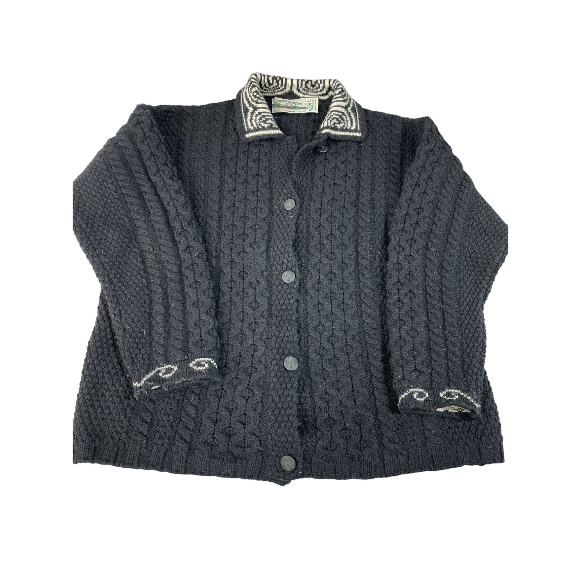 Aran Crafts Aran Crafts Womens Black Merino Wool Cable Knit Sweater L Vi Size L / US 10 / IT 46 - 1 Thumbnail