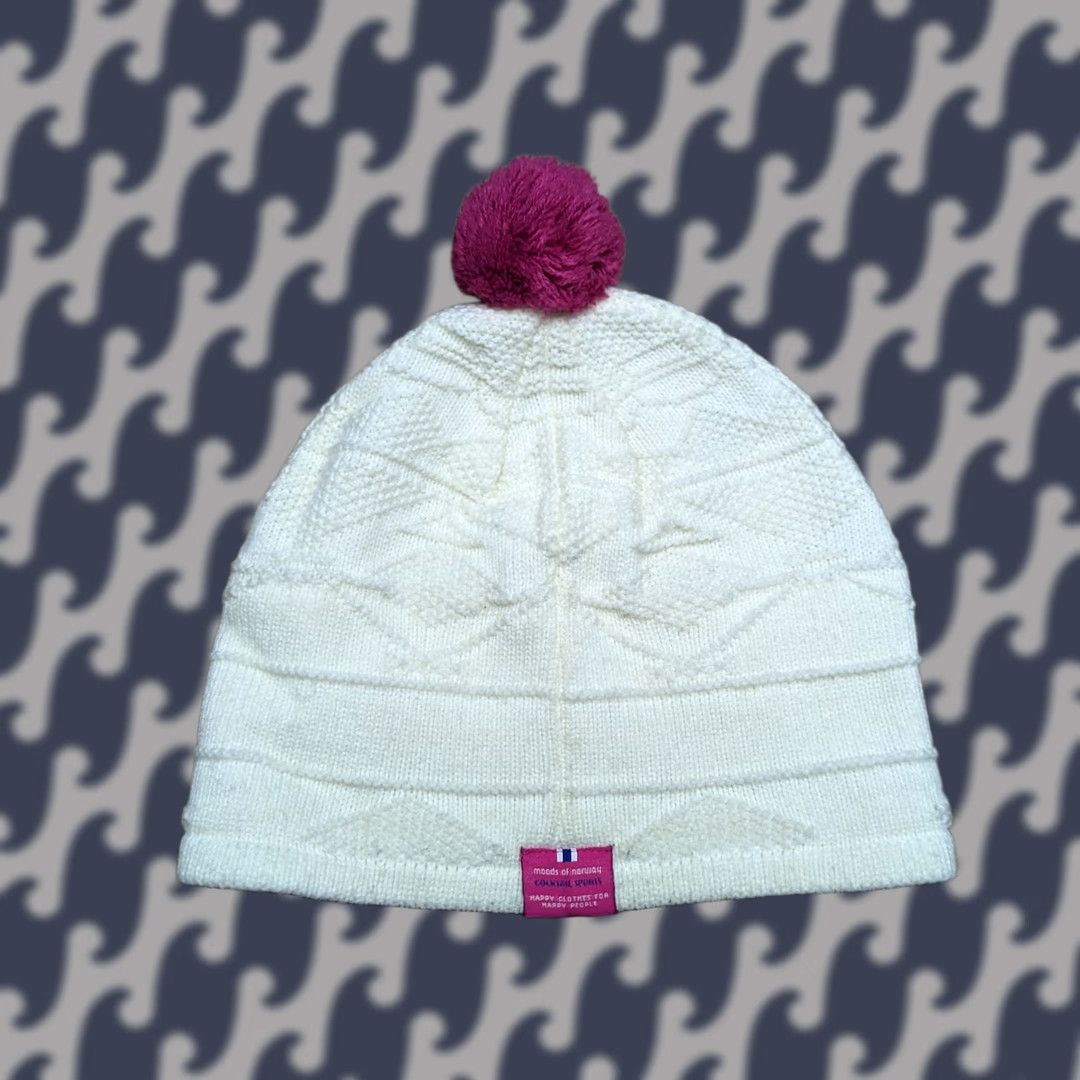 Vintage Moods of Norway Beanie Hat One Size Lined Pom Pom Spellout Knitted White Hat Adults Unisex Beanie Mens Womens Size ONE SIZE - 1 Thumbnail