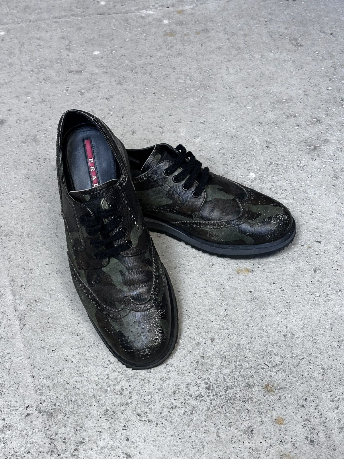 Prada Prada Mens Camo Full Brogue Derby Shoes size - 44/45 us - 11 Size US 11 / EU 44 - 2 Thumbnail