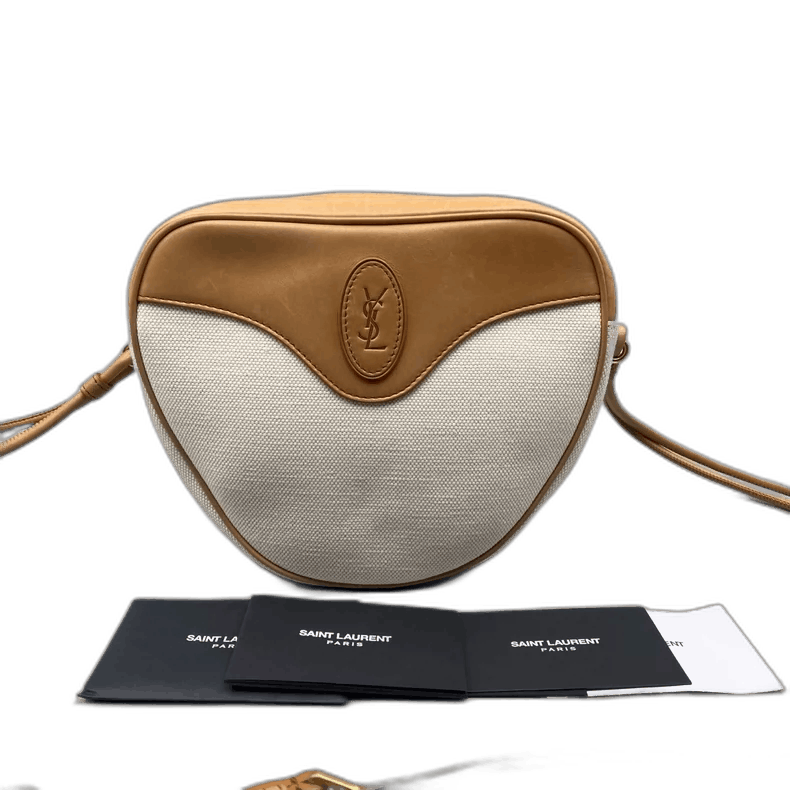 YVES Saint Laurent YSL Canvas Leather Heart Crossbody Bag in Beige, Men's