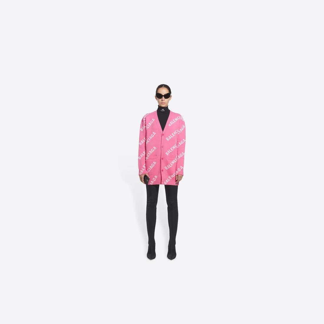 Balenciaga o1bcso1str0525 Allover Logo Cardigan in Pink/White Size M / US 6-8 / IT 42-44 - 5 Thumbnail