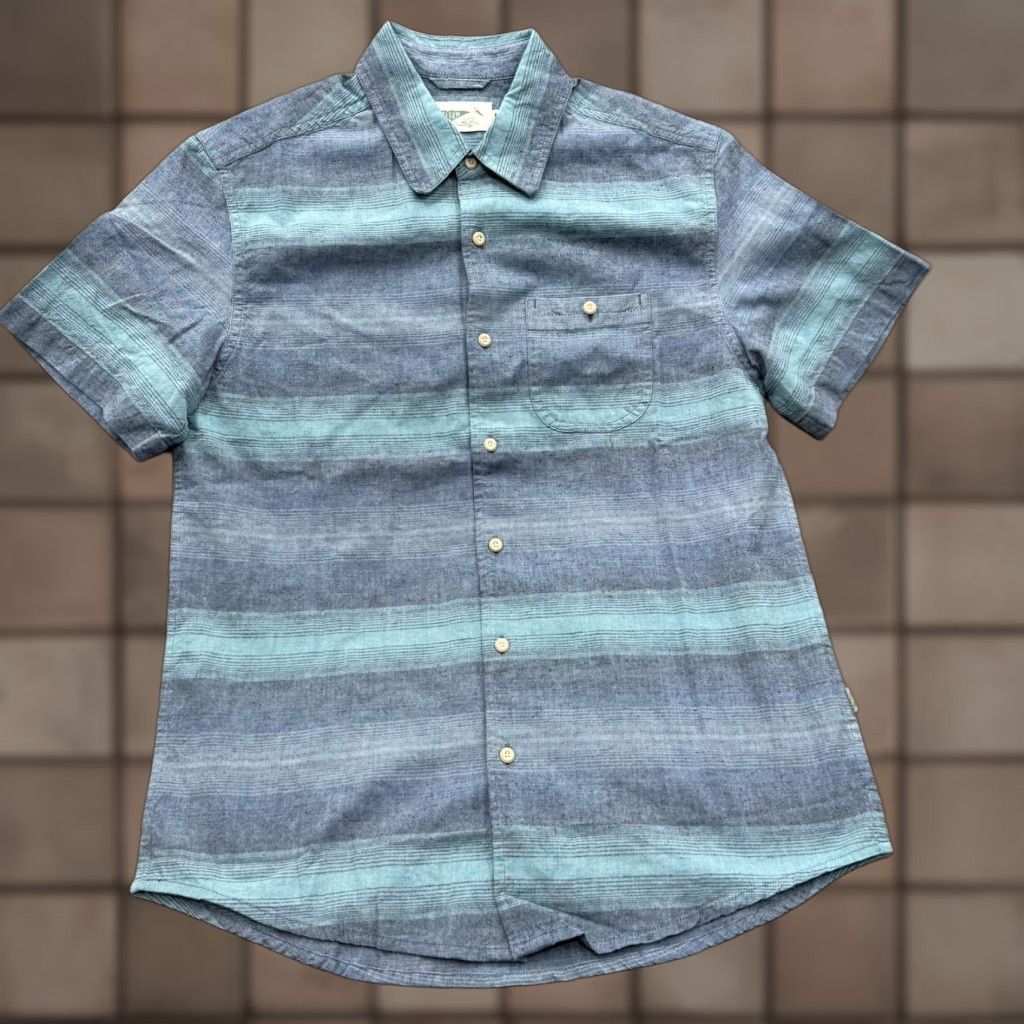 Vintage Wellen Shirt Mens Small Blue Striped Organic Cotton Hemp Short Sleeve Button Up Size US S / EU 44-46 / 1 - 1 Thumbnail